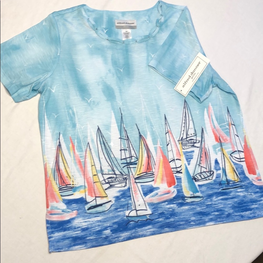 ALFRED DUNNER - NWT SS SAILBOAT TOP PETITE MEDIUM